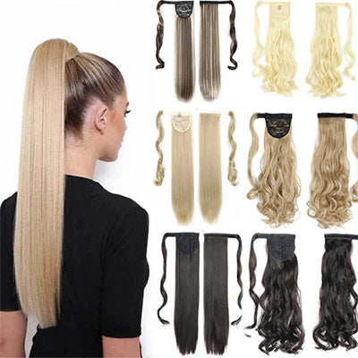 Long Straight Wrap Around Clip In Ponytail Hair Extension Heat Resistant Synthetic Tail Fake Hair - Sunny Side Store