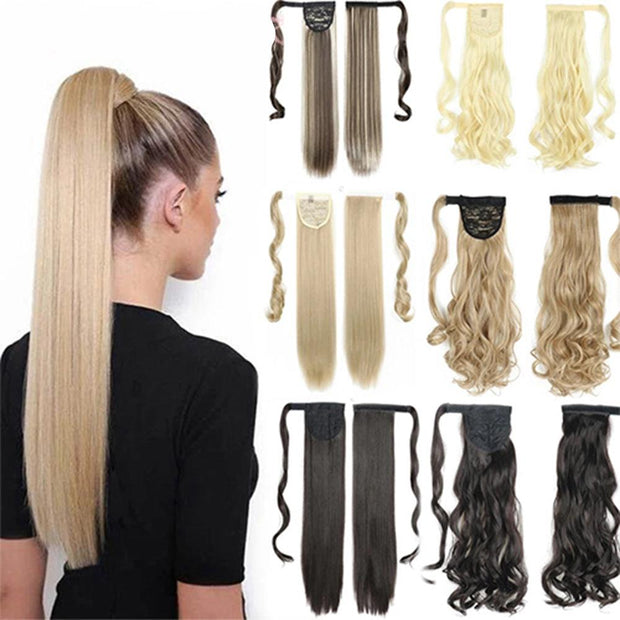 Long Straight Wrap Around Clip In Ponytail Hair Extension Heat Resistant Synthetic Tail Fake Hair - Sunny Side Store