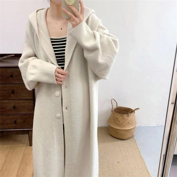 Loose hooded single breasted sweater jacket - Sunny Side Store