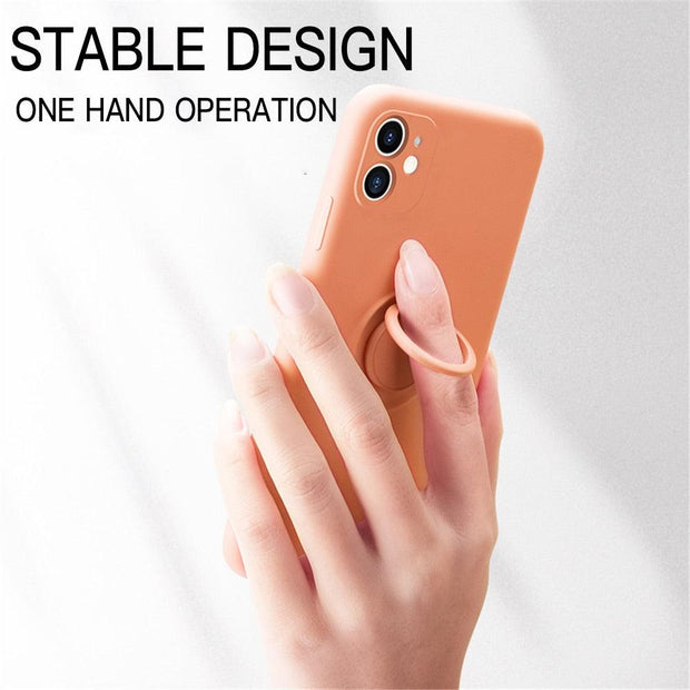 LOVECOM Ring Holder Hand Strap Phone Case For iPhone 13 12 11 Pro Max XR XS Max  7 8 Plus X Soft Liquid Silicon Plain Back Cover eprolo