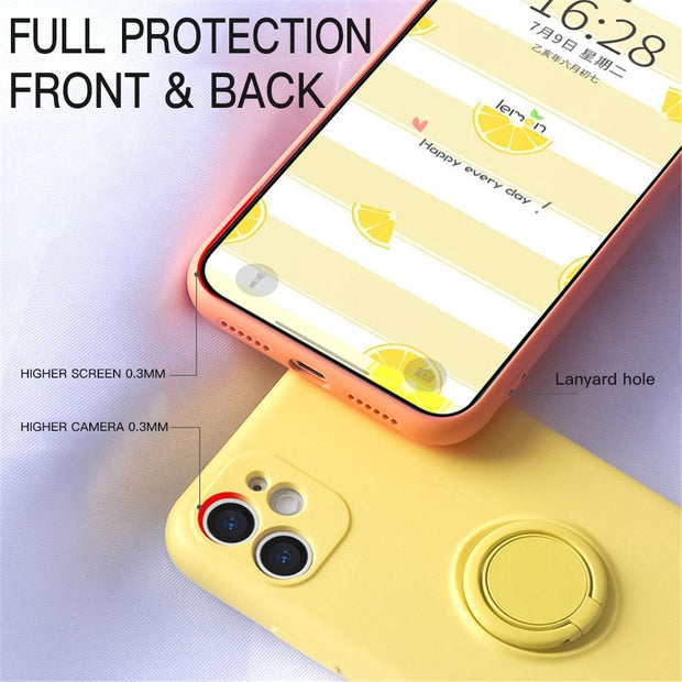 LOVECOM Ring Holder Hand Strap Phone Case For iPhone 13 12 11 Pro Max XR XS Max  7 8 Plus X Soft Liquid Silicon Plain Back Cover eprolo