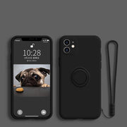 LOVECOM Ring Holder Hand Strap Phone Case For iPhone 13 12 11 Pro Max XR XS Max  7 8 Plus X Soft Liquid Silicon Plain Back Cover eprolo