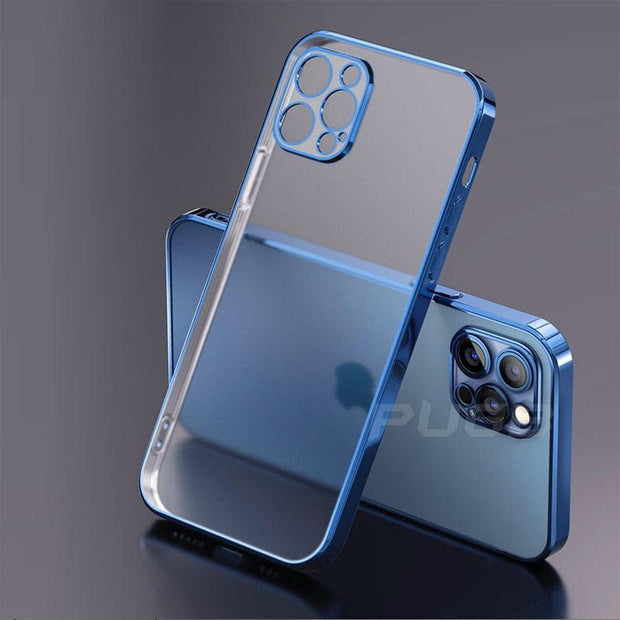 Luxury Plating Square Frame Matte Soft Silicone Case for iPhone 11 12 Pro Max Mini XR X XS 7 8 Plus SE 2020 Transparent Cover - Sunny Side Store