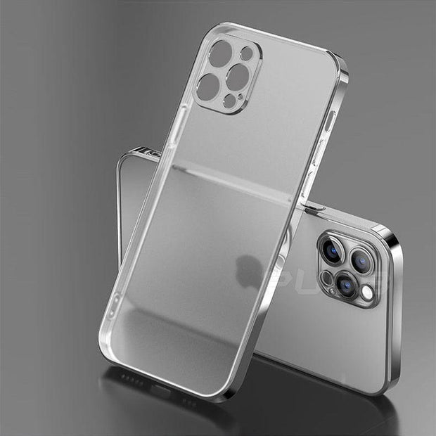 Luxury Plating Square Frame Matte Soft Silicone Case for iPhone 11 12 Pro Max Mini XR X XS 7 8 Plus SE 2020 Transparent Cover - Sunny Side Store