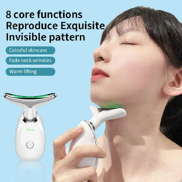 Neck Face Beauty Device Colorful LED Photon Therapy Skin Tighten Reduce Double Chin Anti Wrinkle Remove Lifting Massager - Sunny Side Store