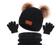 New Children's Hat, Scarf, Glove, Three Piece Set, Autumn and Winter New Warm Double Ball Baby Hat - Sunny Side Store