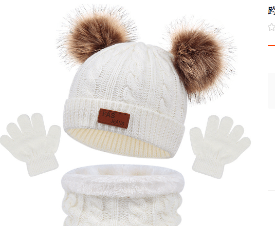 New Children's Hat, Scarf, Glove, Three Piece Set, Autumn and Winter New Warm Double Ball Baby Hat - Sunny Side Store