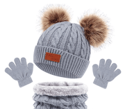 New Children's Hat, Scarf, Glove, Three Piece Set, Autumn and Winter New Warm Double Ball Baby Hat - Sunny Side Store