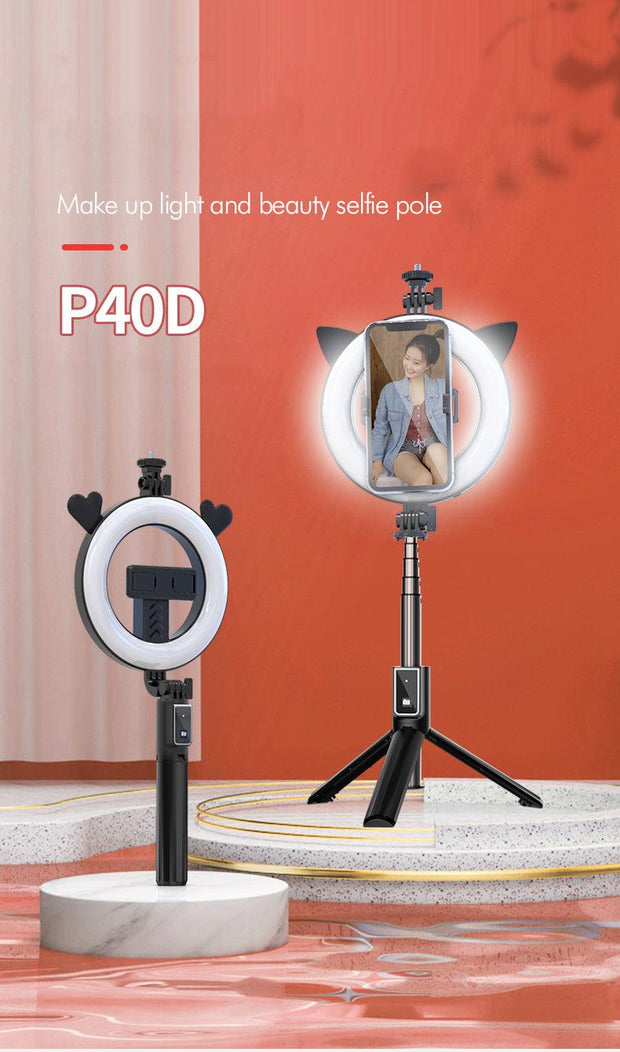 New P40D Portable Selfie Stick With 6 Inches Round Net Celebrity Beauty Fill Light Mobile Phone Live Support eprolo