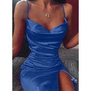 New Solid Color Suspender Open Back Slit Dress Women Sexy Off The Shoulder Nightclub Dress Red Black Party Dresses Vestido Mujer Sunny Side Store