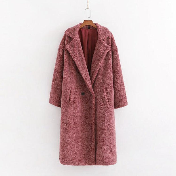 New winter loose imitation lamb wool coat large lapel mid-length plush coat cotton coat for women eprolo