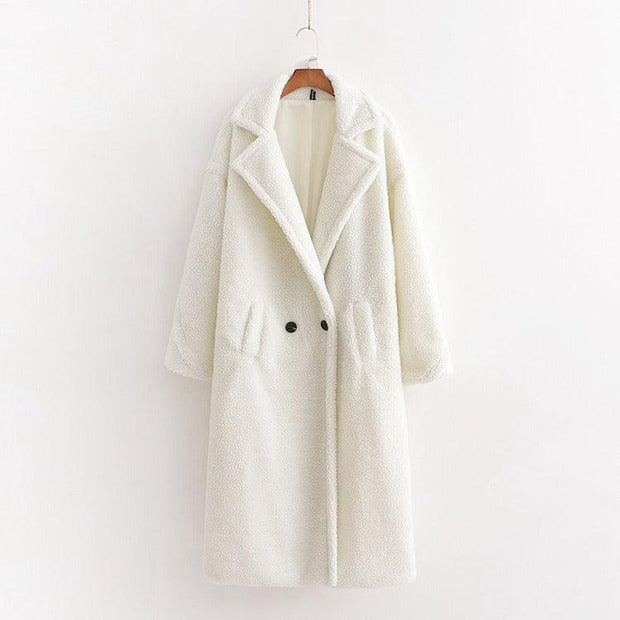 New winter loose imitation lamb wool coat large lapel mid-length plush coat cotton coat for women eprolo