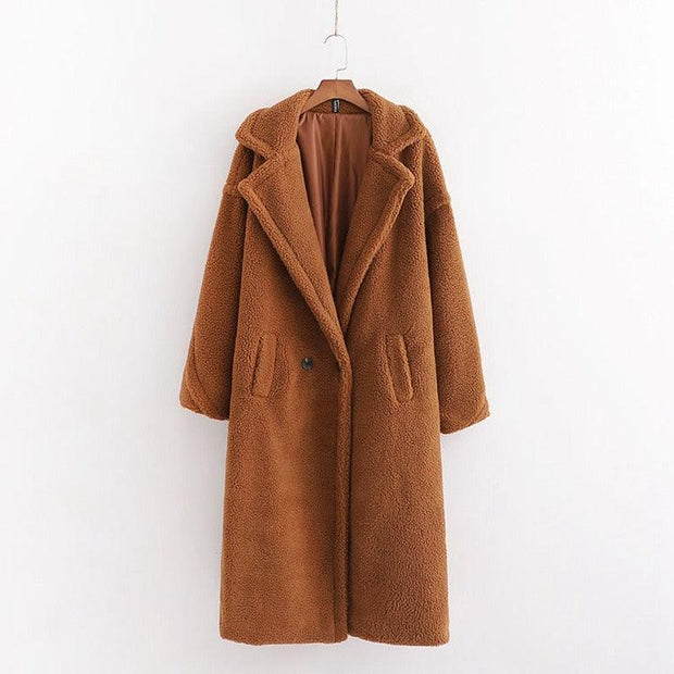 New winter loose imitation lamb wool coat large lapel mid-length plush coat cotton coat for women eprolo