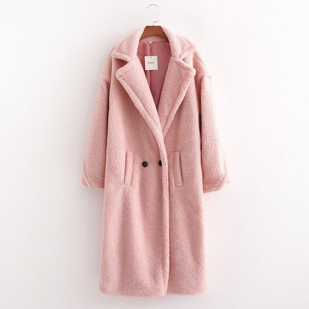 New winter loose imitation lamb wool coat large lapel mid-length plush coat cotton coat for women eprolo