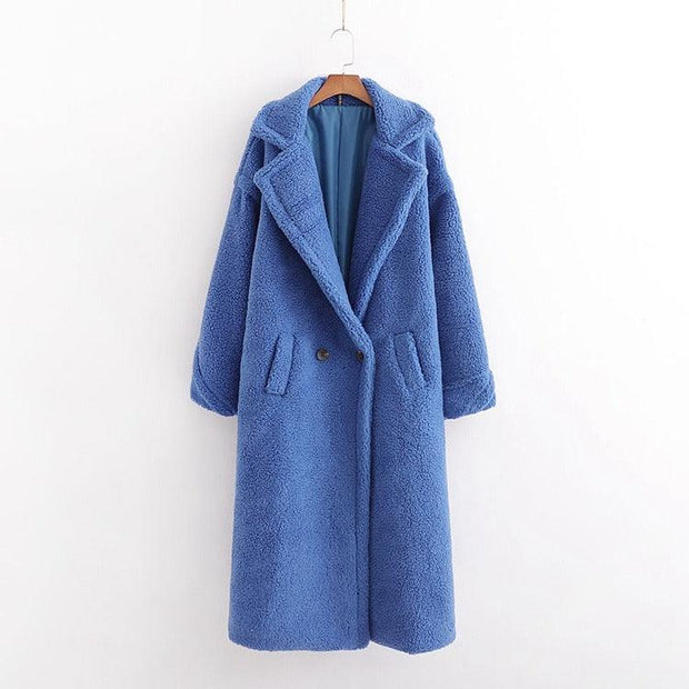 New winter loose imitation lamb wool coat large lapel mid-length plush coat cotton coat for women eprolo