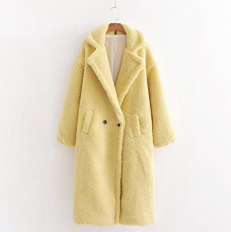 New winter loose imitation lamb wool coat large lapel mid-length plush coat cotton coat for women eprolo