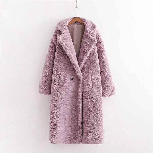 New winter loose imitation lamb wool coat large lapel mid-length plush coat cotton coat for women eprolo