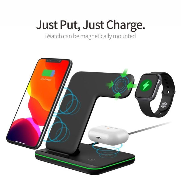 Ninja 15W 3 in 1 Fast Wireless Charging Station for Mobile Phones - Sunny Side Store