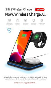 Ninja 15W 3 in 1 Fast Wireless Charging Station for Mobile Phones - Sunny Side Store