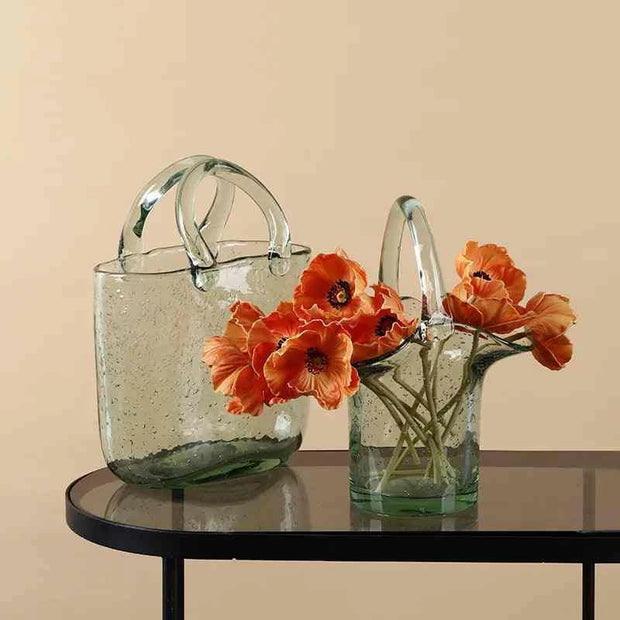 Nordic Creative Shopping Basket Glass Vase Transparent Bag Decoration Simple Hydroponic Flower Arrangement Vase Table Decoration - Sunny Side Store