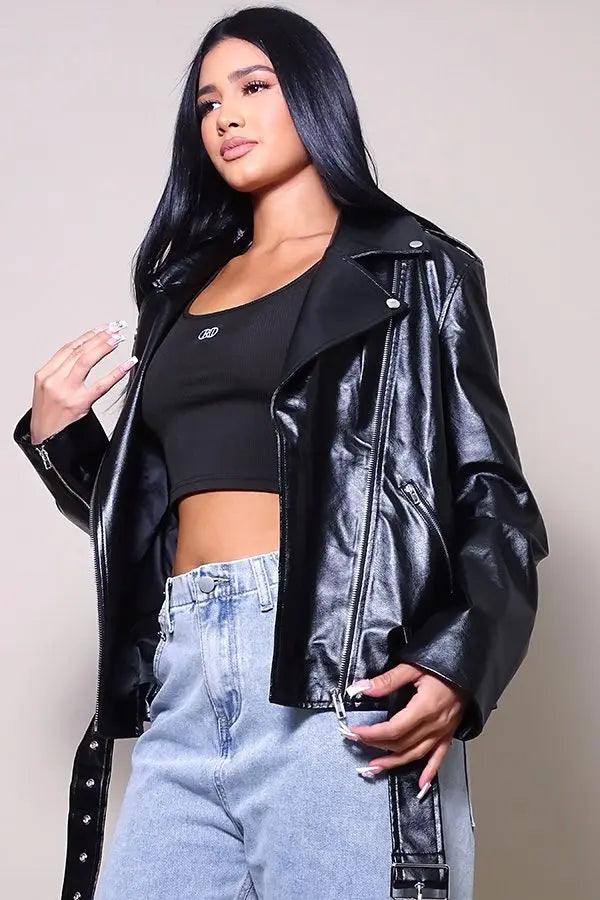 Oversized Moto Leather Jacket CCWHOLESALECLOTHING