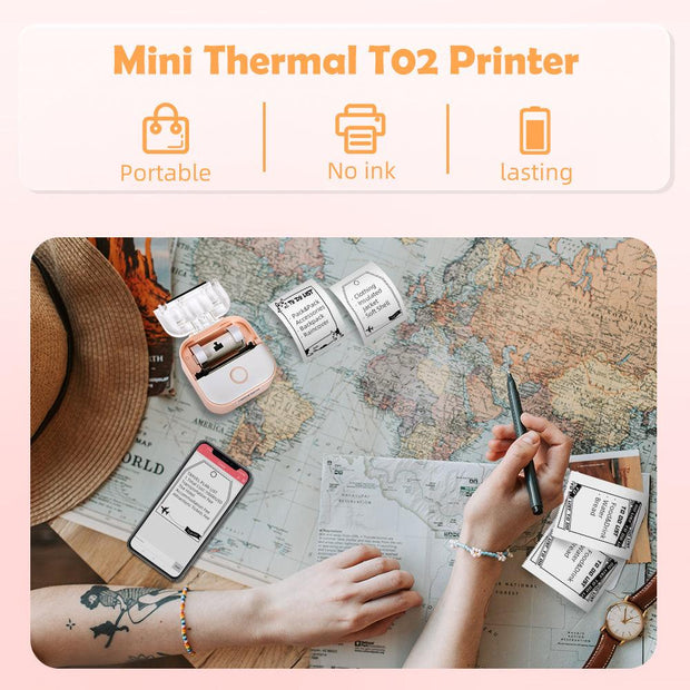 Phomemo Portable Mini Thermal Printer T02 Mini Pocket Label Printer DIY Self-adhesive Sticker Label Machine Various Label Paper - Sunny Side Store