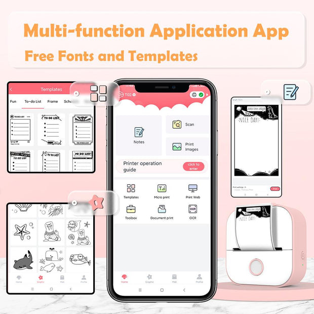 Phomemo Portable Mini Thermal Printer T02 Mini Pocket Label Printer DIY Self-adhesive Sticker Label Machine Various Label Paper - Sunny Side Store