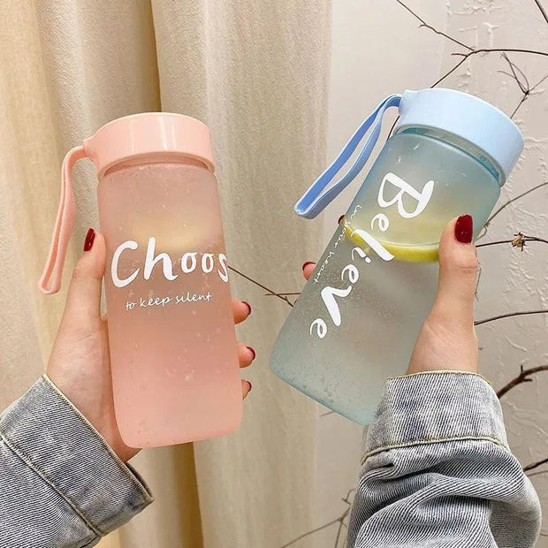 Plastic Matte Water Cup Outdoor Sports Cold Juice Water Cup Creative Frosted Water Bottle Kitchen Drinkware Couple Mug 600ML - Sunny Side Store Sunny Side Store  2.67