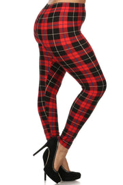 Plus Size Plaid & Checkered Print, Full Length Leggings In A Fitted Style CCWHOLESALECLOTHING