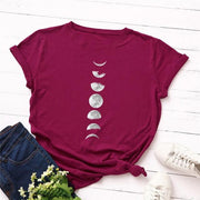 Plus Size S-5XL New Moon Planet Print T Shirt Women Shirts O Neck Short Sleeve Summer T-Shirt Tops - Sunny Side Store