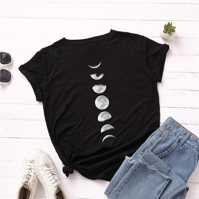 Plus Size S-5XL New Moon Planet Print T Shirt Women Shirts O Neck Short Sleeve Summer T-Shirt Tops - Sunny Side Store