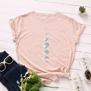 Plus Size S-5XL New Moon Planet Print T Shirt Women Shirts O Neck Short Sleeve Summer T-Shirt Tops - Sunny Side Store