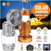 Portable Outdoor LED Camping Lantern With Fan Solar Charge Rechargeable Light Hanging Tent Lamp Fish Flashlight - Sunny Side Store