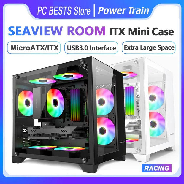 Power Train Seaview Room Computer Case Racing Tempered Glass Game Host Box Support 240mm Water Cooled MicroATX ITX Chassis - Sunny Side Store