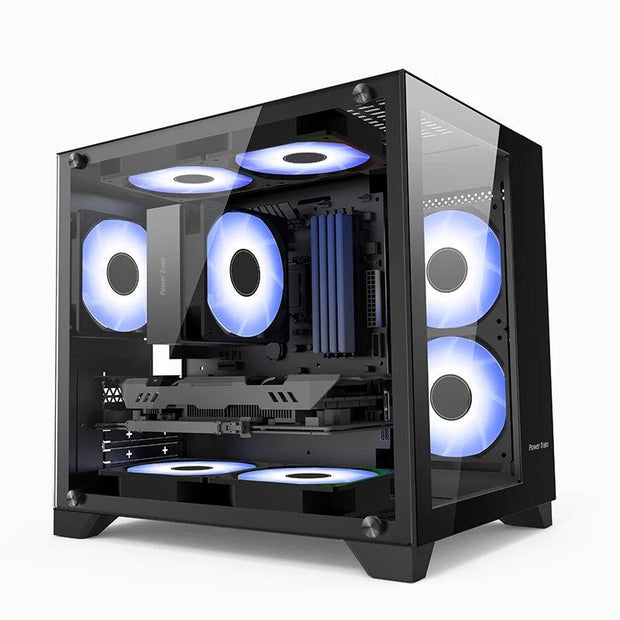 Power Train Seaview Room Computer Case Racing Tempered Glass Game Host Box Support 240mm Water Cooled MicroATX ITX Chassis - Sunny Side Store