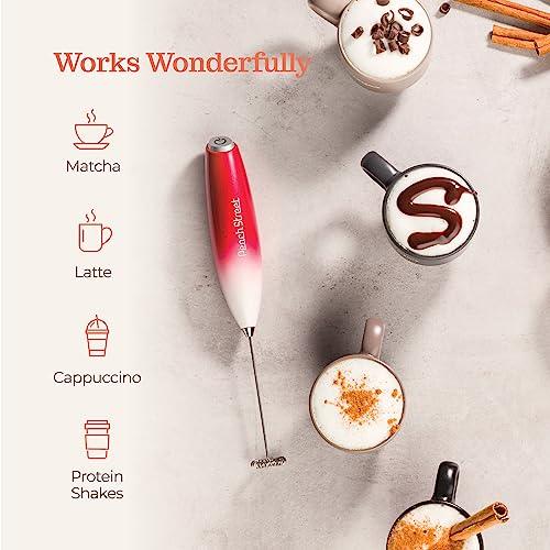 Powerful Handheld Milk Frother, Mini Milk Frother, Battery Operated (Not included) Stainless Steel Drink Mixer - Milk Frother Stand for Milk Coffee, Lattes, Cappuccino, Frappe, Matcha, Hot Chocolate Sunny Side Store