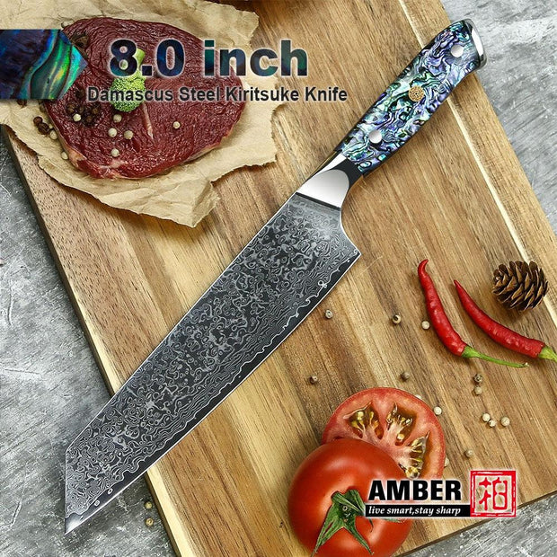 Professional Damascus VG 10 Steel Core 67 layers stainless steel Abalone handle kitchen knives set - Sunny Side Store