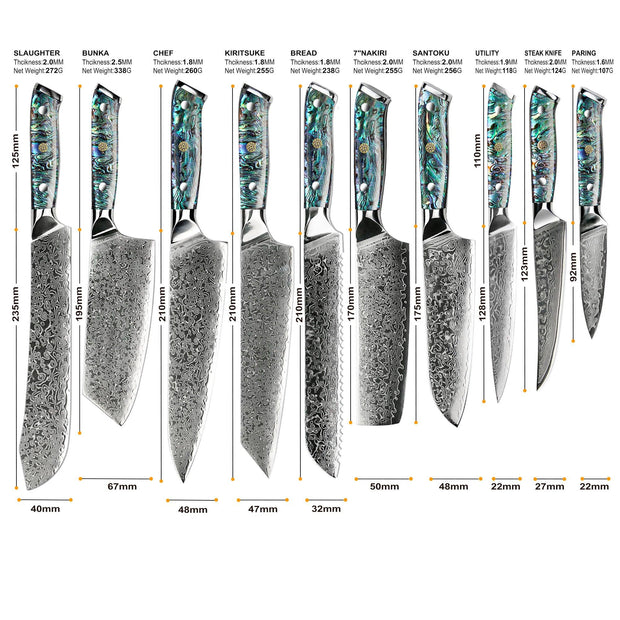 Professional Damascus VG 10 Steel Core 67 layers stainless steel Abalone handle kitchen knives set - Sunny Side Store