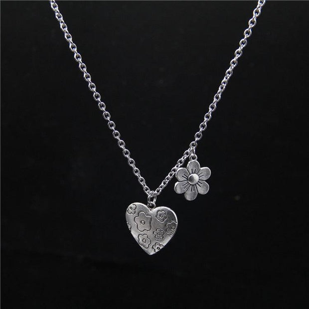 Punk Rock Flower Bear Heart Pendant Necklace Hip Hop Fashion Jewelry Cool For Women Girl Gifts Accessories Party Nightclub Gifts - Sunny Side Store