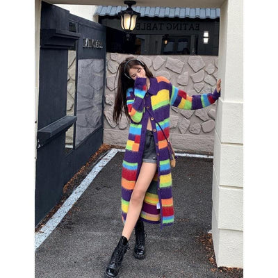 Rainbow Striped Sweater Coat Women's Autumn and Winter eprolo