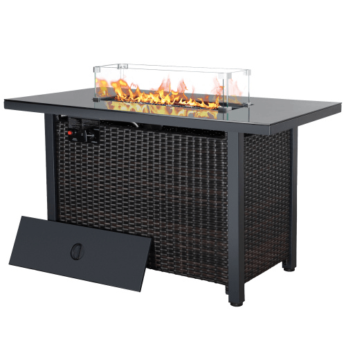 Rattan Propane Outdoor Fire Pit Table with Lid - Sunny Side Store