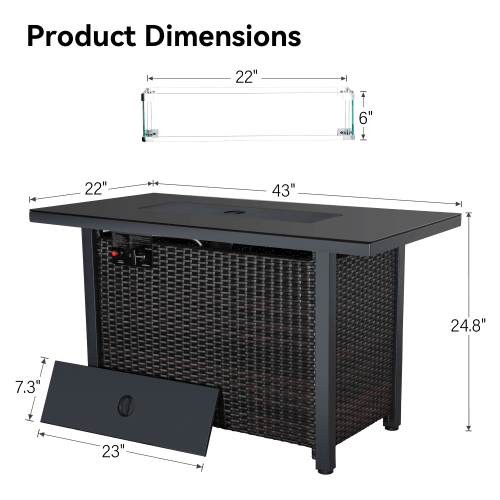 Rattan Propane Outdoor Fire Pit Table with Lid - Sunny Side Store