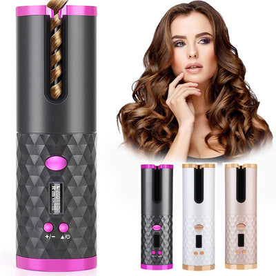 Rechargeable Automatic Hair Curler Women Portable Hair Curling Iron LCD Display Ceramic Curly Rotating Curling Wave Styer - Sunny Side Store