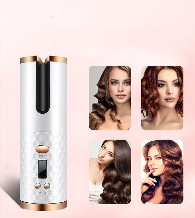 Rechargeable Automatic Hair Curler Women Portable Hair Curling Iron LCD Display Ceramic Curly Rotating Curling Wave Styer - Sunny Side Store