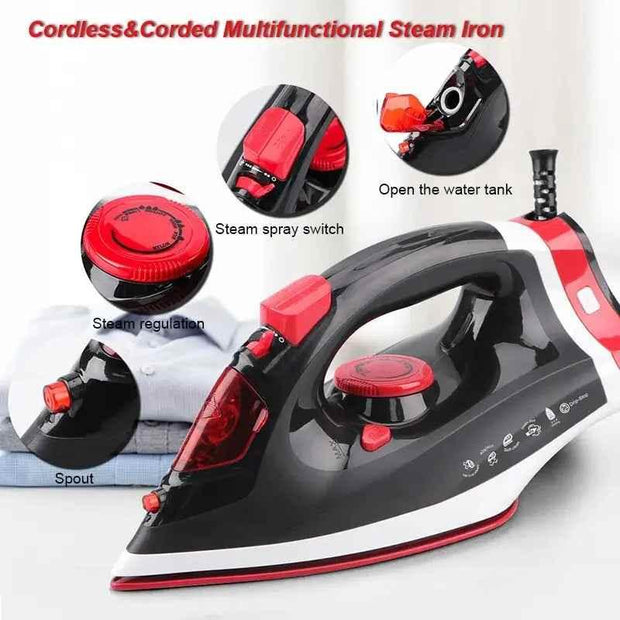 Rechargeable Cordless Steam Iron Electric Clothes Fabric Explosive Generator Garment Steamer Fast-Heat Wireless Travel Flatiron - Sunny Side Store My Store  43.08