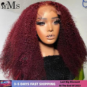 Short Bob Wig Burgundy Colored 99j Brazilian Human Hair 4C Kinky Curly Bob Wigs YMS 13x4 Lace Front Wig For Woman 200% Density - Sunny Side Store