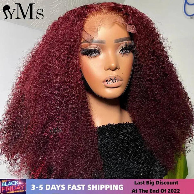 Short Bob Wig Burgundy Colored 99j Brazilian Human Hair 4C Kinky Curly Bob Wigs YMS 13x4 Lace Front Wig For Woman 200% Density - Sunny Side Store