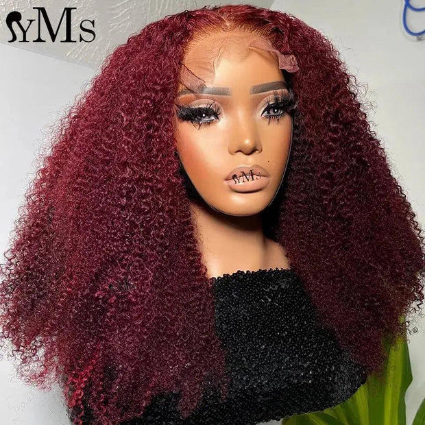 Short Bob Wig Burgundy Colored 99j Brazilian Human Hair 4C Kinky Curly Bob Wigs YMS 13x4 Lace Front Wig For Woman 200% Density - Sunny Side Store