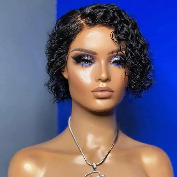 Short Human Hair Wig Bouncy Curly Hair Bob Wigs Natural Brazilian Hair More Cheap Full Machine Glueless Afro Curly Wig Remy - Sunny Side Store