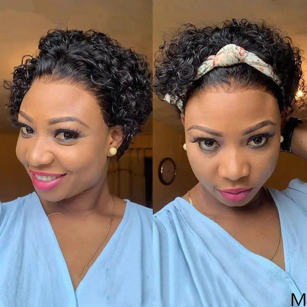 Short Human Hair Wig Bouncy Curly Hair Bob Wigs Natural Brazilian Hair More Cheap Full Machine Glueless Afro Curly Wig Remy - Sunny Side Store